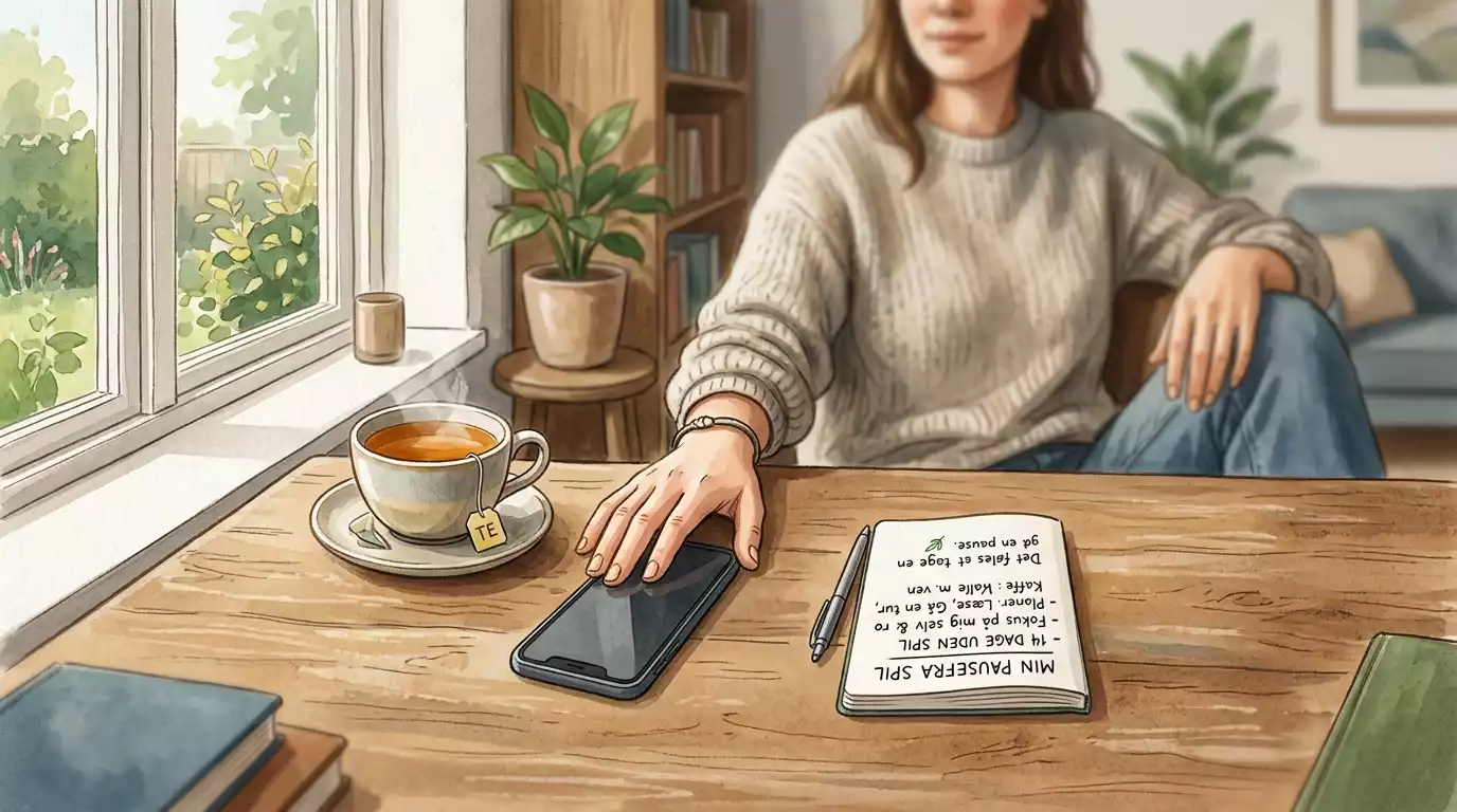 Rolig pause med telefon, notesbog og støtteorienteret information